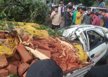 شدید بارشوں اور آندھی کے دوران بمنہ میں درخت لوڈ کیرئیر پر گر پڑا‘ ۲؍افراد زخمی