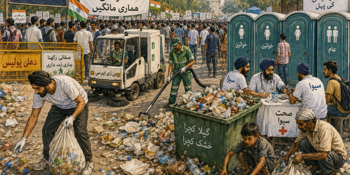 ۳۶ دنوں تک جاری رہنے والےجنتر منتر کا ا بڑا چیلنج:روزانہ پندرہ ہزار کلوگرام کچرا